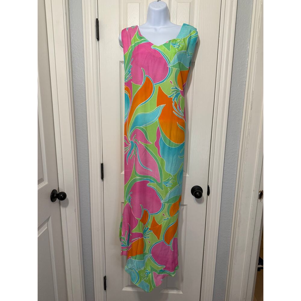 Vintage 80s Sea Suns Dress Set XL Bright Floral Made in USA Lounge Cruise